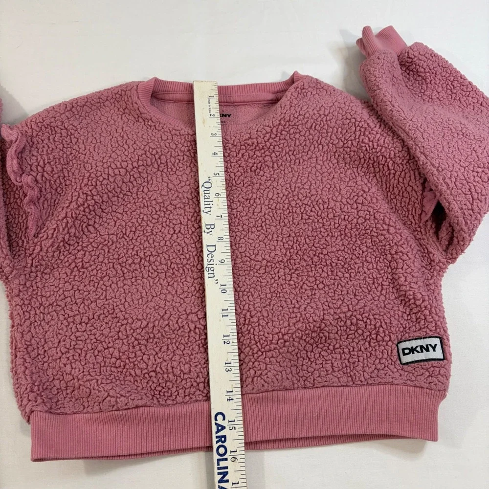 DKNY‎ Girls Pink Sherpa Fleece Ruffle Shoulder Sweatshirt Pullover Size 6X